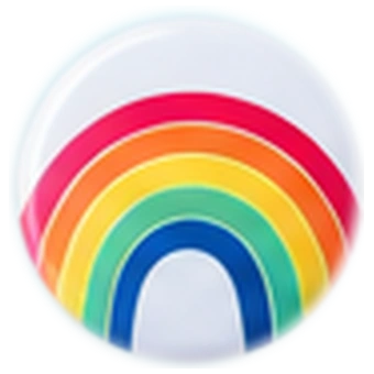 2.25 inch round pinback button with rainbow design