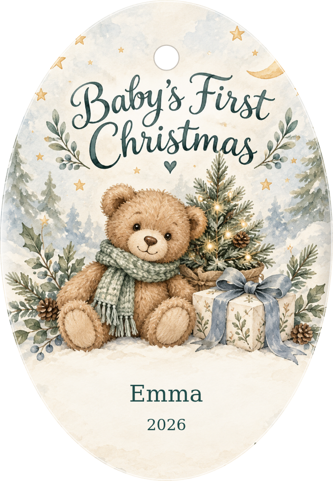 Baby’s First Christmas Personalized Oval Ceramic Ornament personalized example