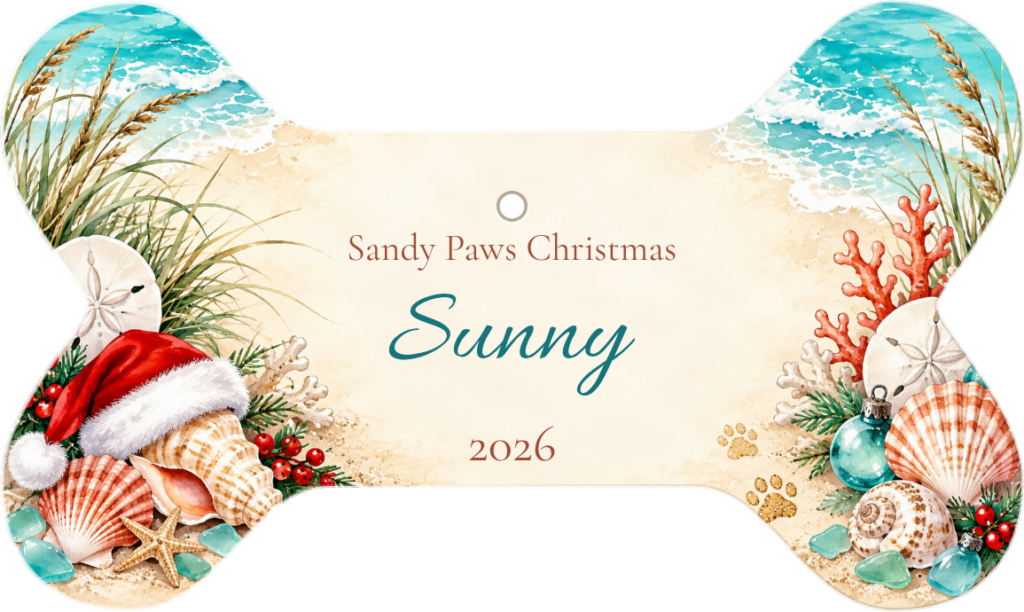 Sandy Paws Christmas Personalized Bone Ceramic Ornament personalized example