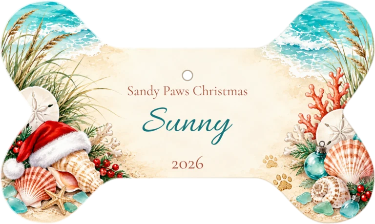 Sandy Paws Christmas Personalized Bone Ceramic Ornament