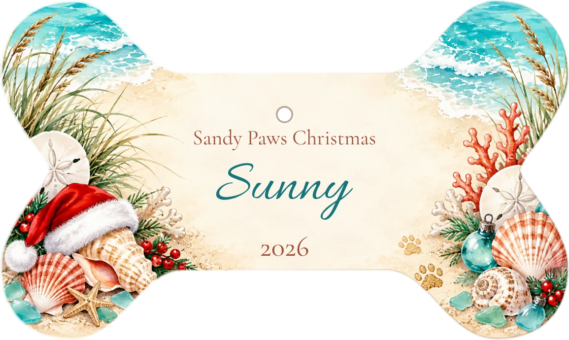 Sandy Paws Christmas Personalized Bone Ceramic Ornament