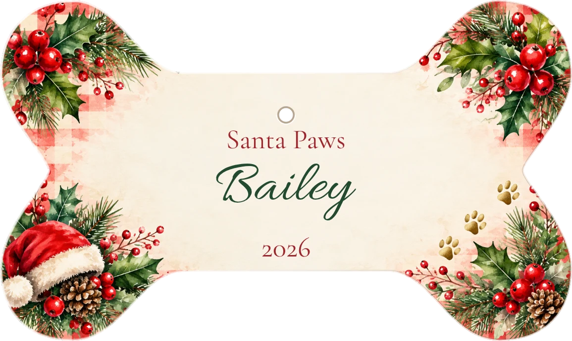Santa Paws Personalized Bone Ceramic Ornament