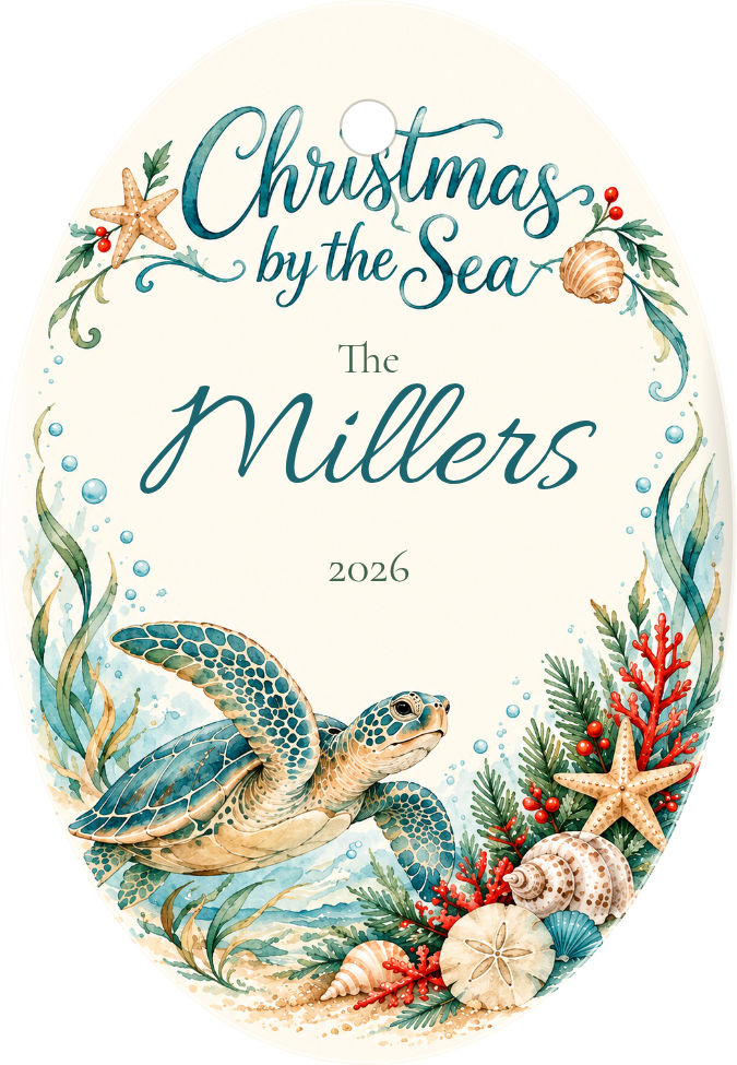 Christmas by the Sea Personalized Oval Ceramic Ornament personalized example
