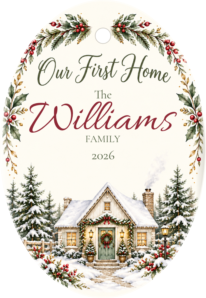 Our First Home Personalized Oval Ceramic Ornament personalized example