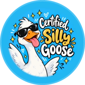 Certified Silly Goose – 2.25″ Pin-Back Button — 2.25 inch button on a denim jacket