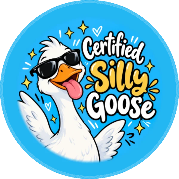 Certified Silly Goose – 2.25″ Pin-Back Button — 2.25 inch button on a denim jacket