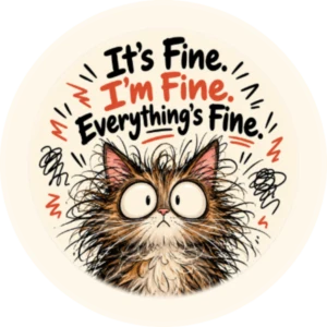 It’s Fine. I’m Fine. Everything’s Fine. – 2.25″ Pin-Back Button — 2.25 inch button on a denim jacket