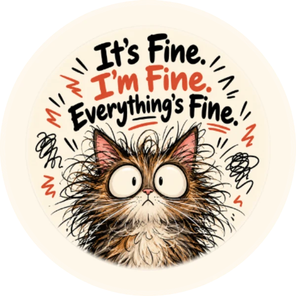 It’s Fine. I’m Fine. Everything’s Fine. – 2.25″ Pin-Back Button — 2.25 inch button on a denim jacket