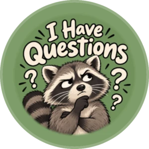 I Have Questions – 2.25″ Pin-Back Button — 2.25 inch button on a denim jacket