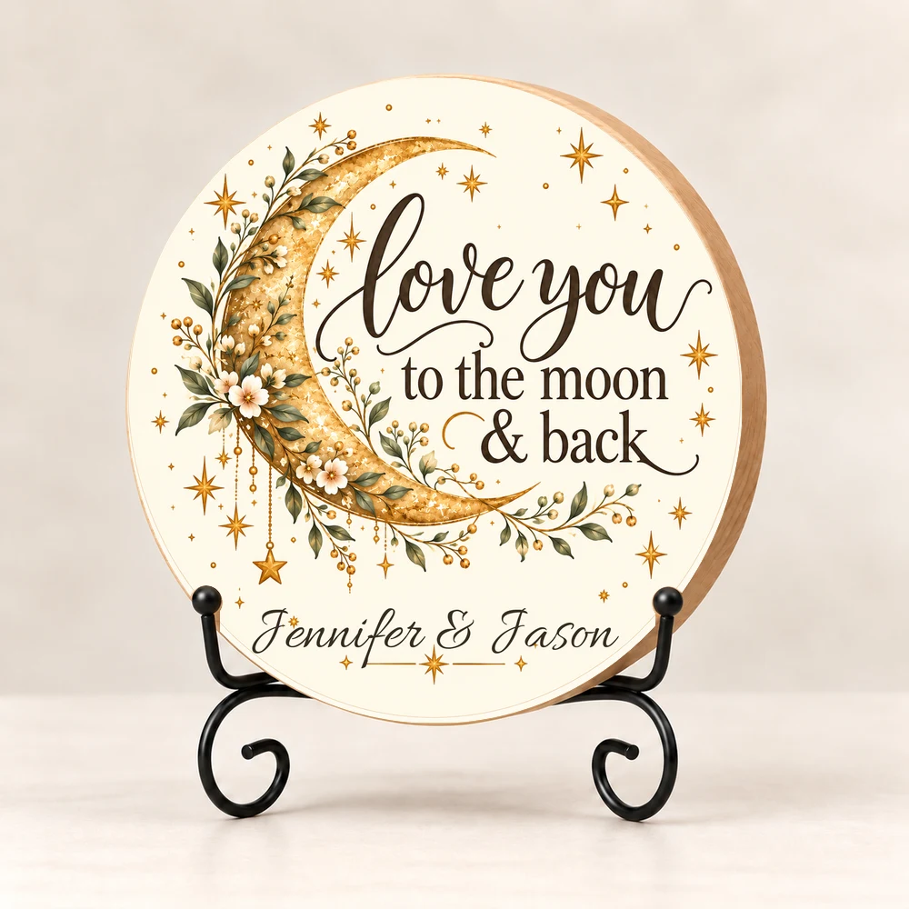 Love You to the Moon & Back Personalized Wood Shelf Sitter with full printed background