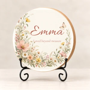 Little Wildflower Personalized Wood Shelf Sitter with full printed background
