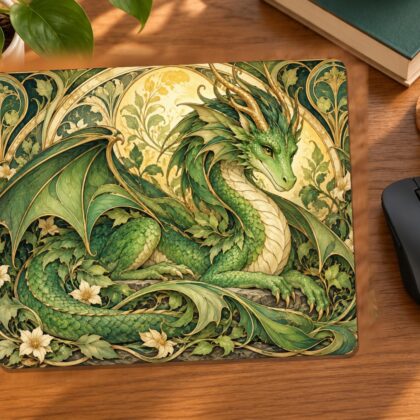Art Nouveau Green Dragon Mouse Pad