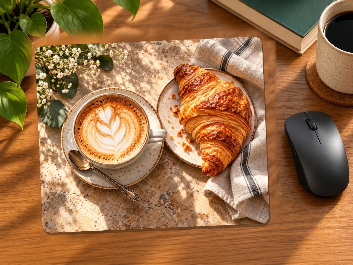 Cappuccino and Croissant Mouse Pad