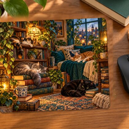 Cat and Book Lovers Mouse Pad