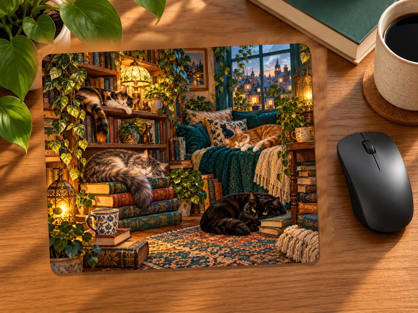 Cat and Book Lovers Mouse Pad