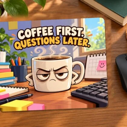 Coffee First, Questions Later Mouse Pad