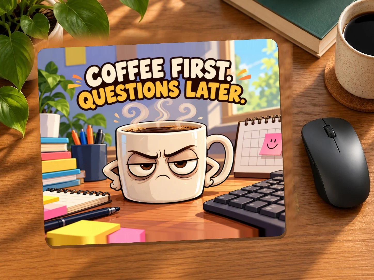 Coffee First, Questions Later Mouse Pad
