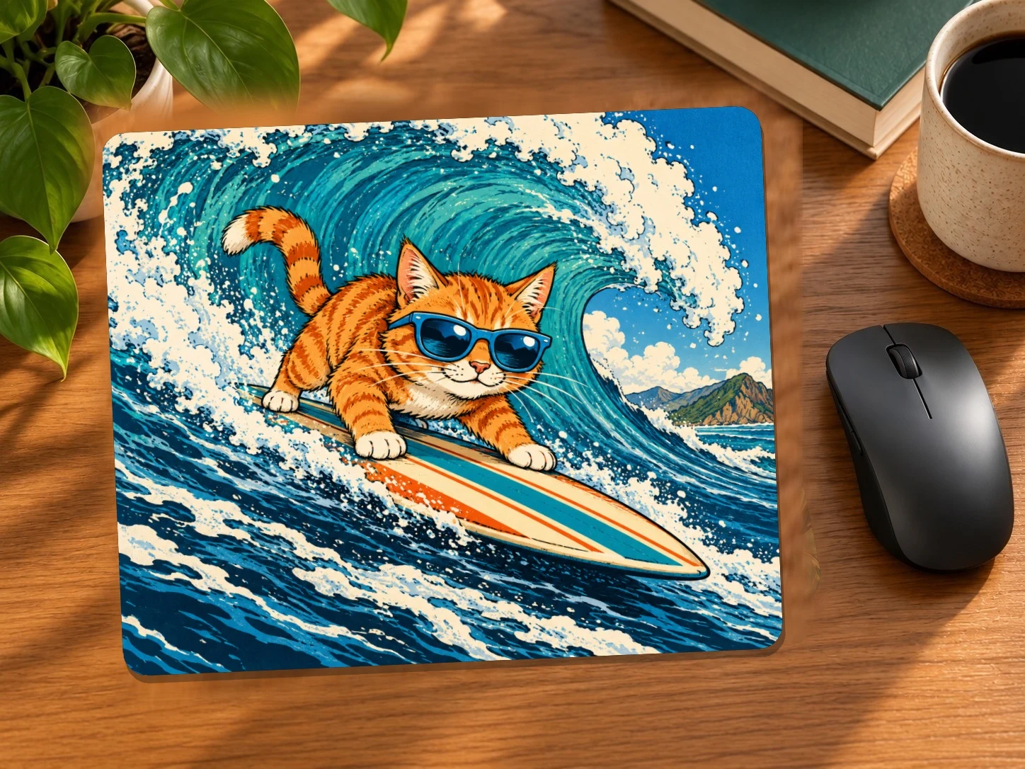 Cool Cat Surfer Mouse Pad