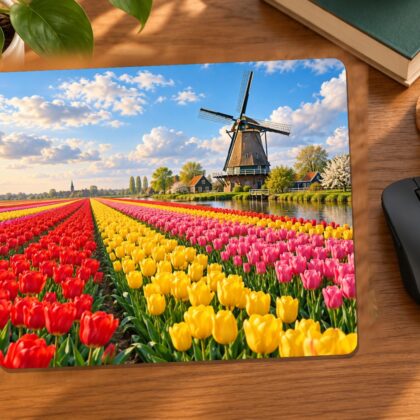 Dutch Tulip Fields and Windmill Mouse Pad