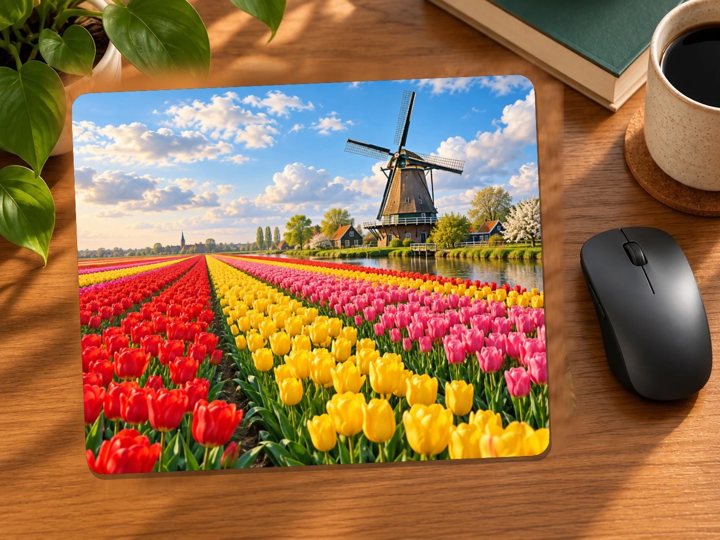 Dutch Tulip Fields and Windmill Mouse Pad