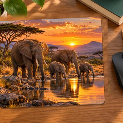 Elephants at the Watering Hole Mouse Pad