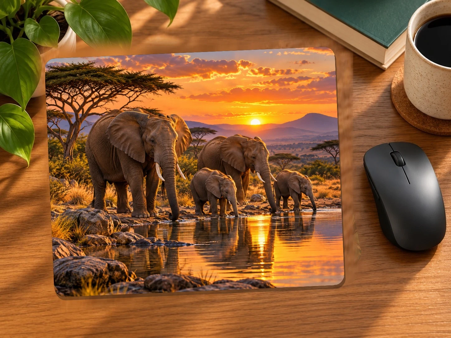 Elephants at the Watering Hole Mouse Pad