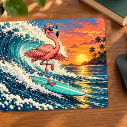Florida Flamingo Surfer Mouse Pad