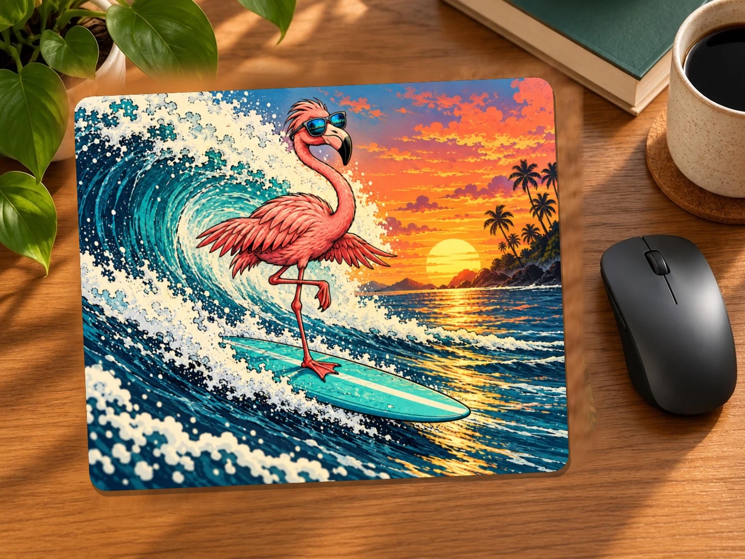 Florida Flamingo Surfer Mouse Pad