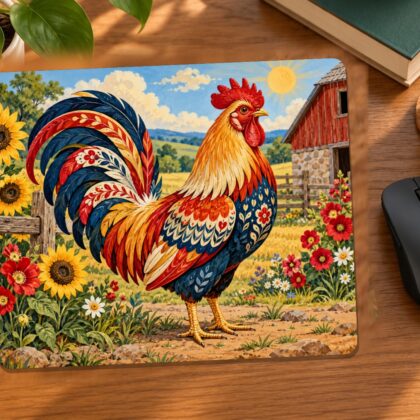 Folk Art Rooster Mouse Pad