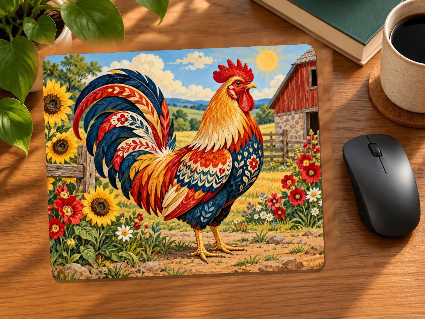 Folk Art Rooster Mouse Pad