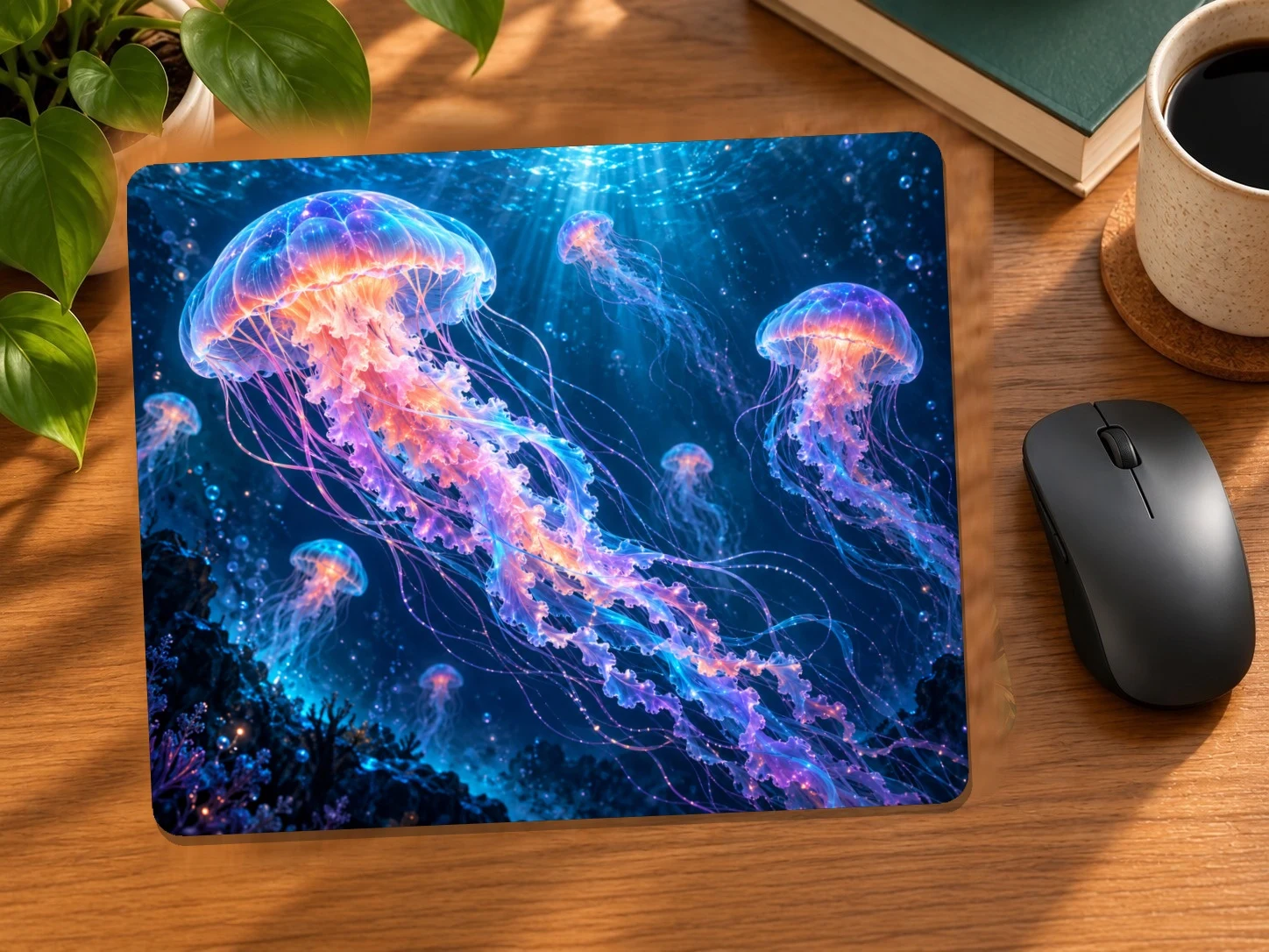 Glowing Jellyfish Drift Mouse Pad