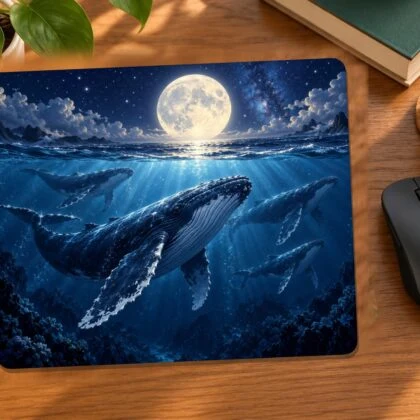 Moonlit Whale Migration Mouse Pad