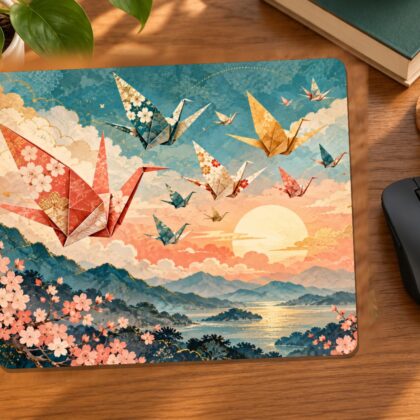 Origami Cranes in Flight Mouse Pad