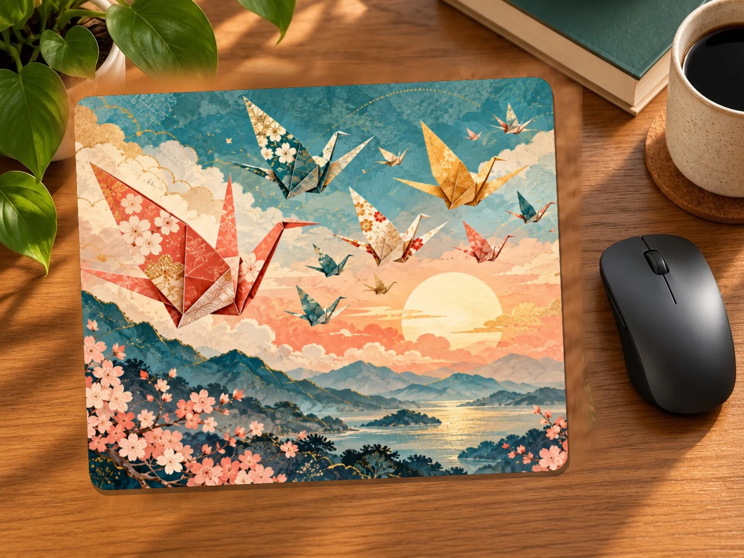 Origami Cranes in Flight Mouse Pad