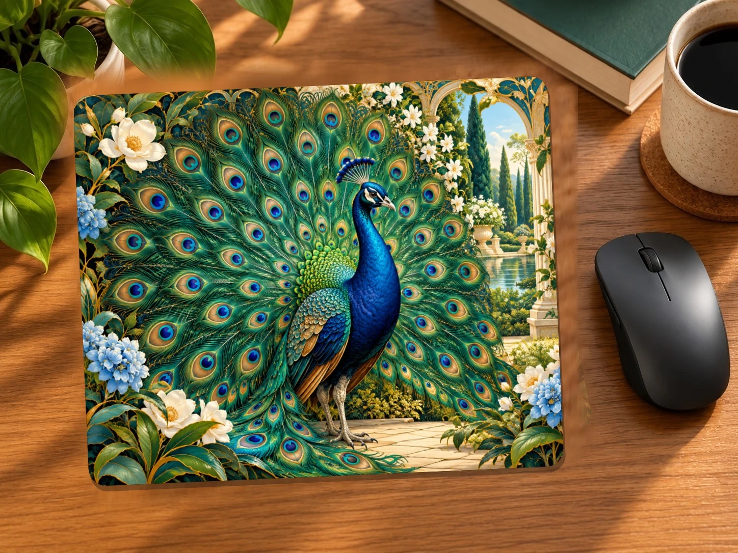 Peacock in a Jewel-Tone Garden Mouse Pad