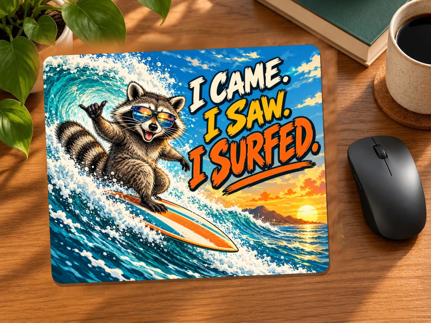 Raccoon I Came I Saw I Surfed Mouse Pad