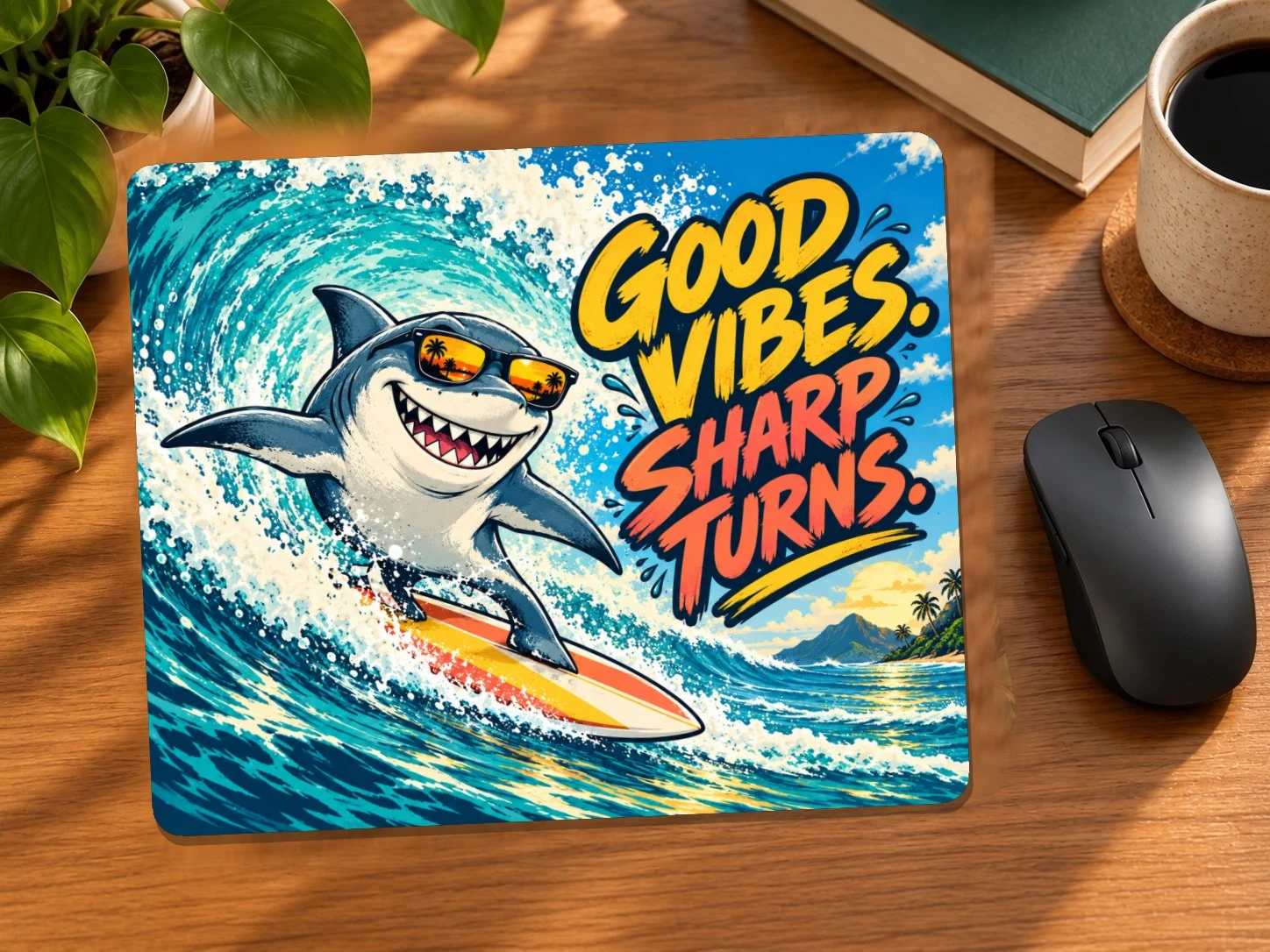 Shark Good Vibes Sharp Turns Mouse Pad