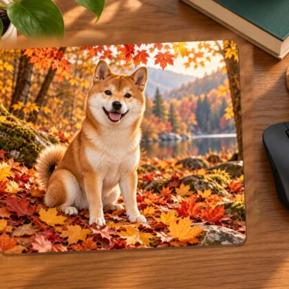 Shiba Inu in Autumn Leaves Mouse Pad