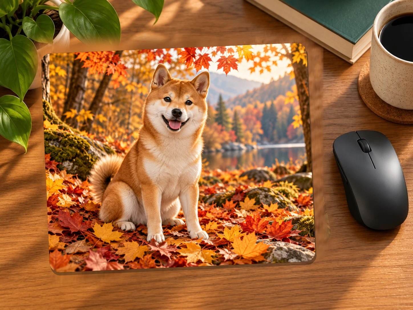 Shiba Inu in Autumn Leaves Mouse Pad
