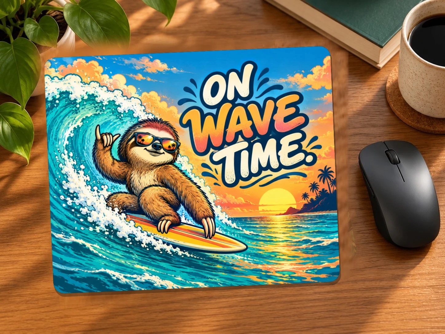 Sloth On Wave Time Mouse Pad