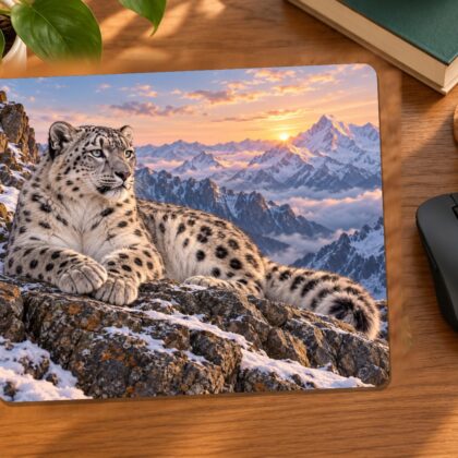 Snow Leopard on a Rocky Ledge Mouse Pad