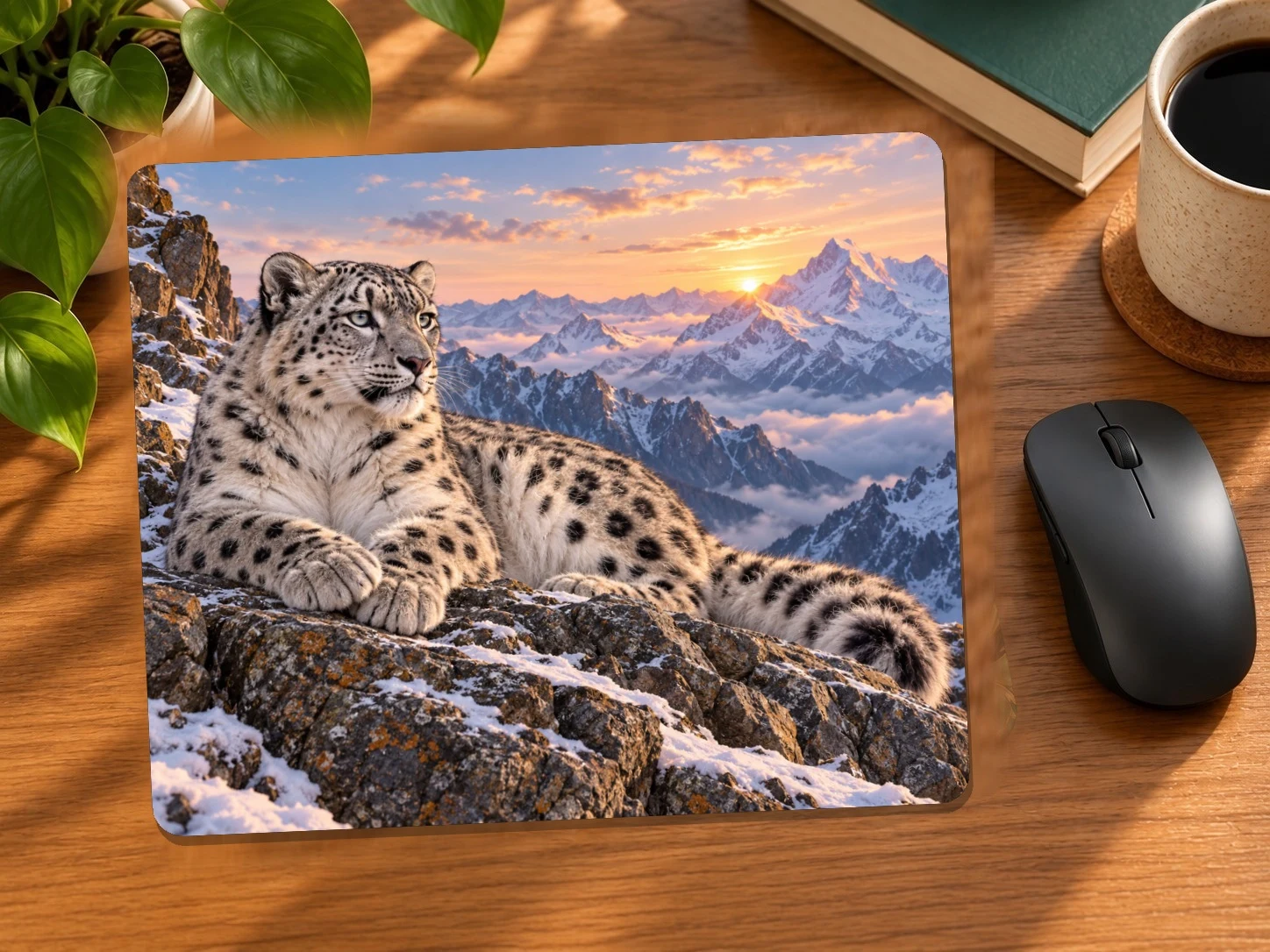 Snow Leopard on a Rocky Ledge Mouse Pad