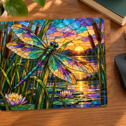 Stained Glass Dragonfly Mouse Pad