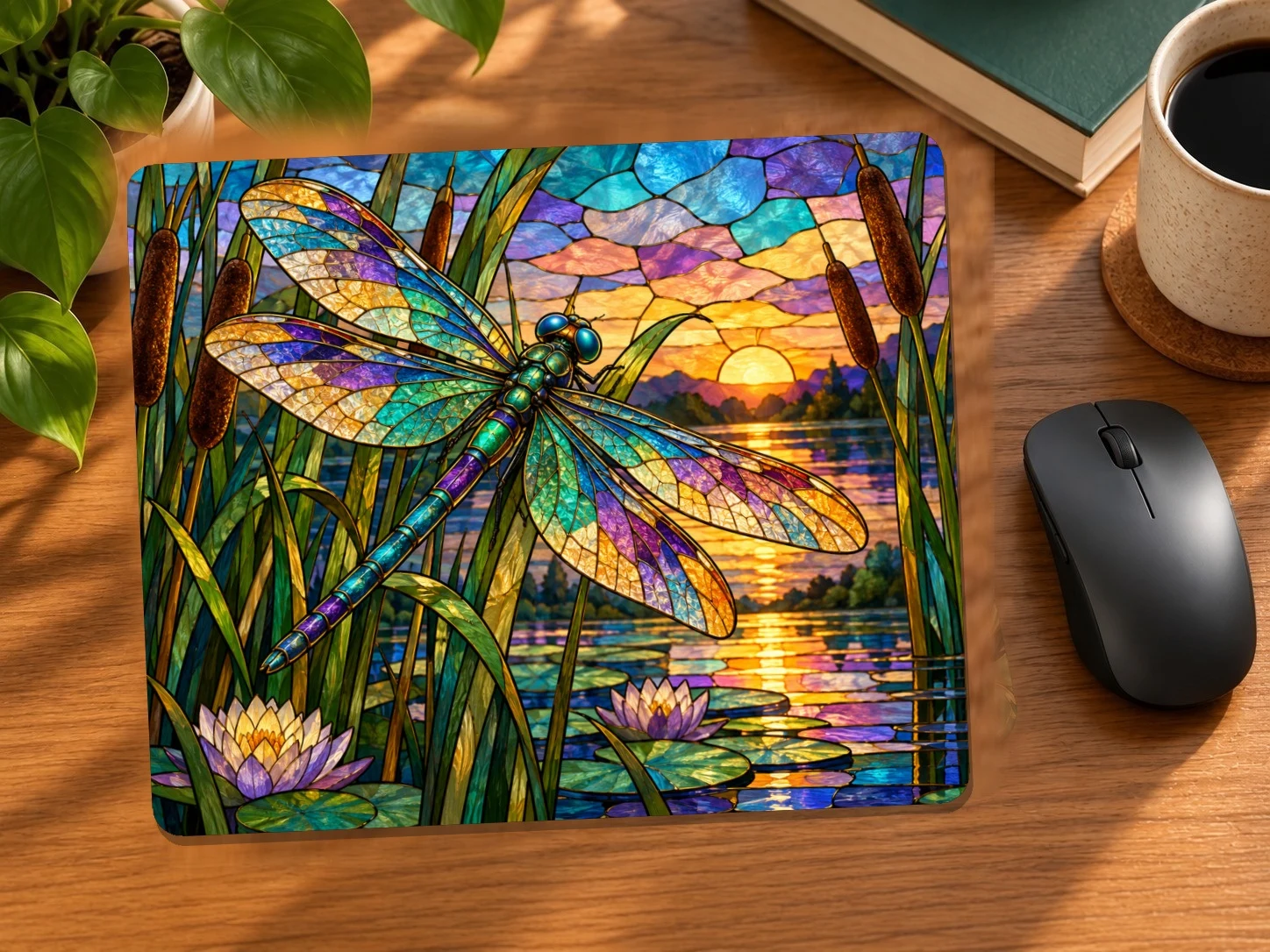 Stained Glass Dragonfly Mouse Pad