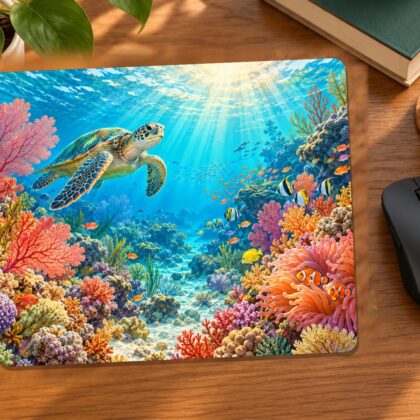 Sunlit Coral Reef Turtle Mouse Pad