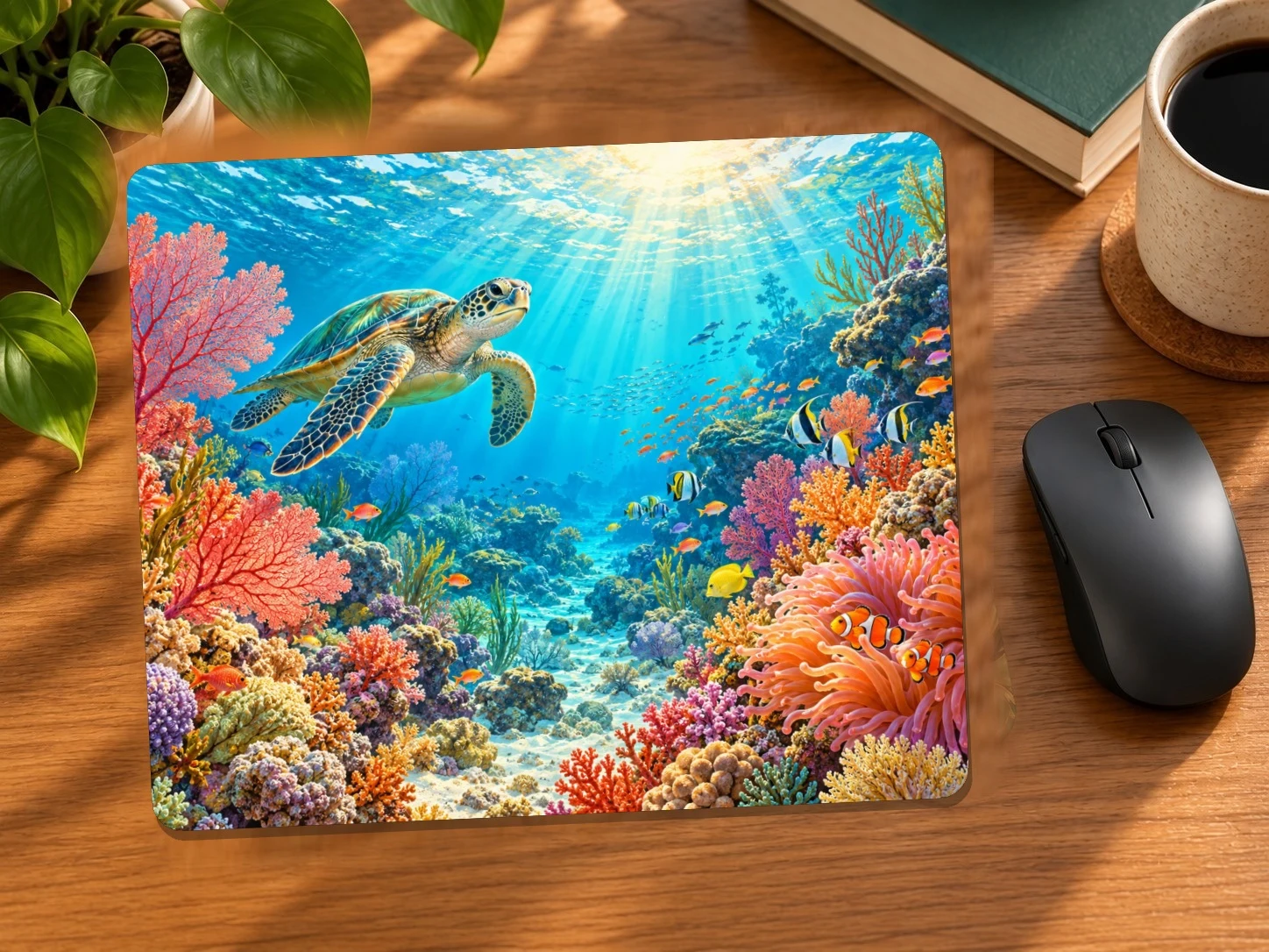 Sunlit Coral Reef Turtle Mouse Pad