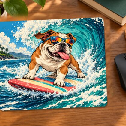 Surfing Bulldog Mouse Pad