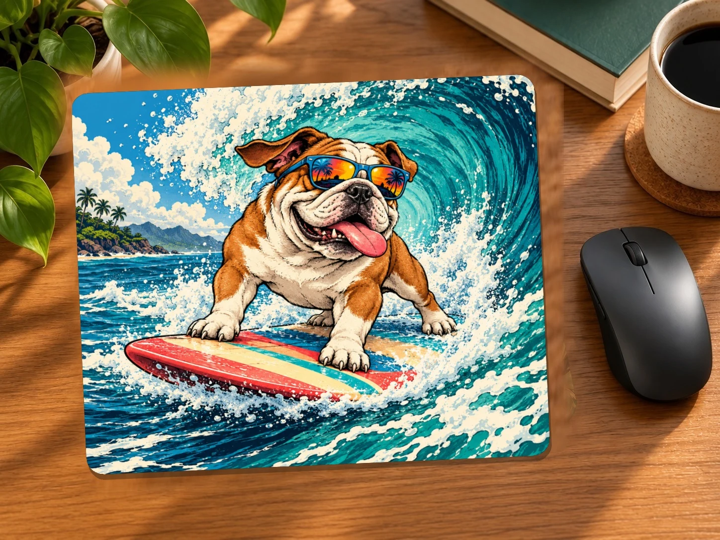 Surfing Bulldog Mouse Pad