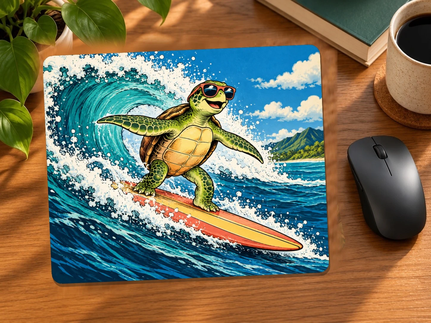 Surfing Sea Turtle Mouse Pad
