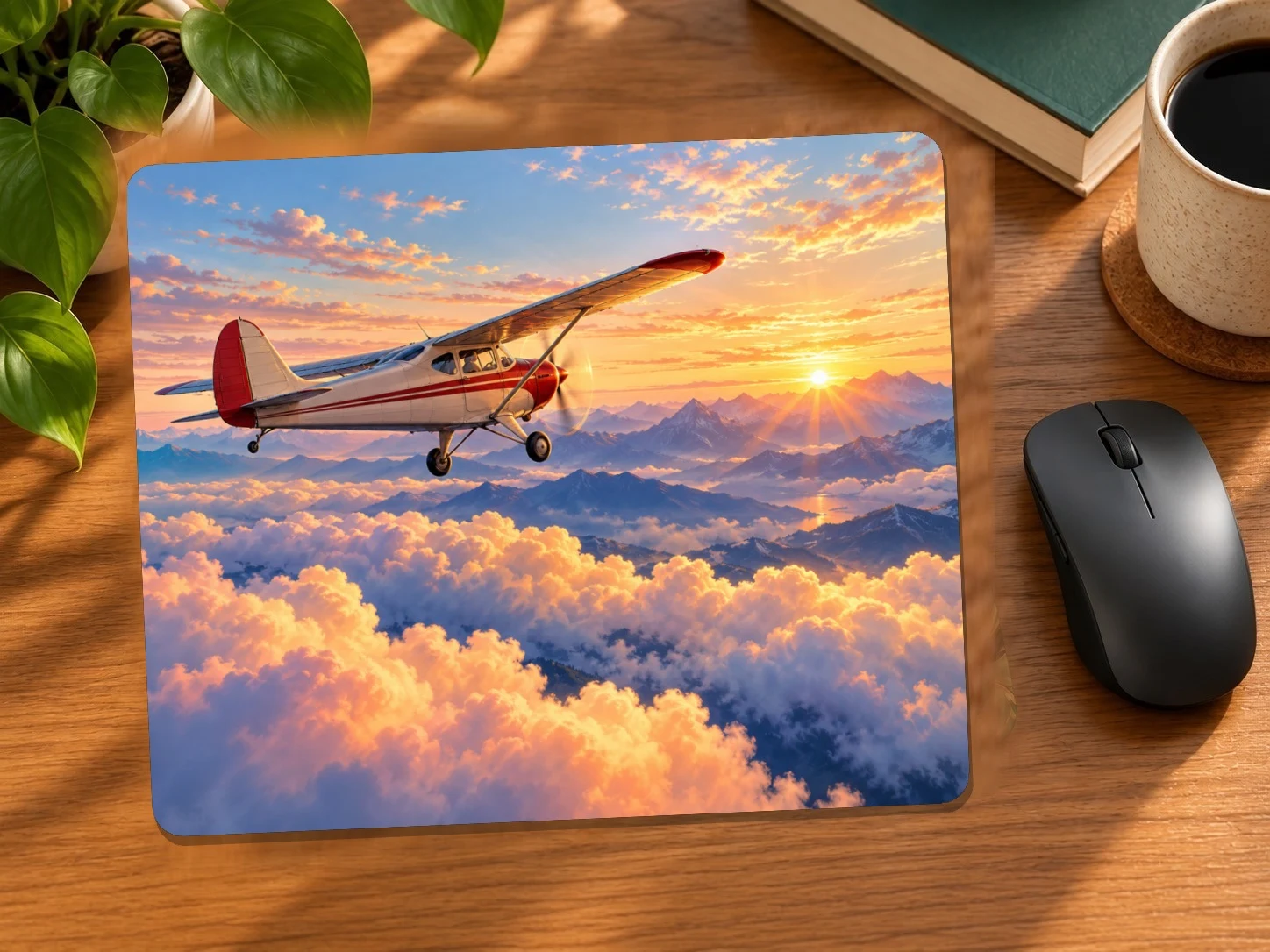 Vintage Airplane Above the Clouds Mouse Pad